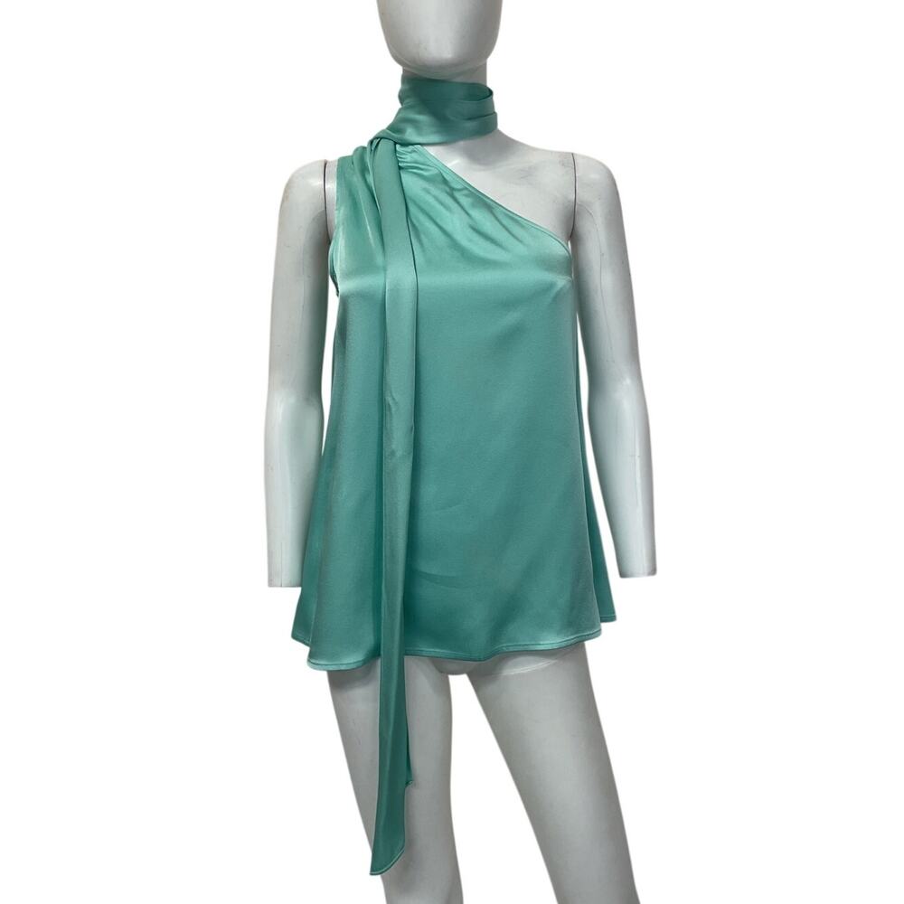 Lapointe Satin Turquoise One Shoulder Tank Size 2